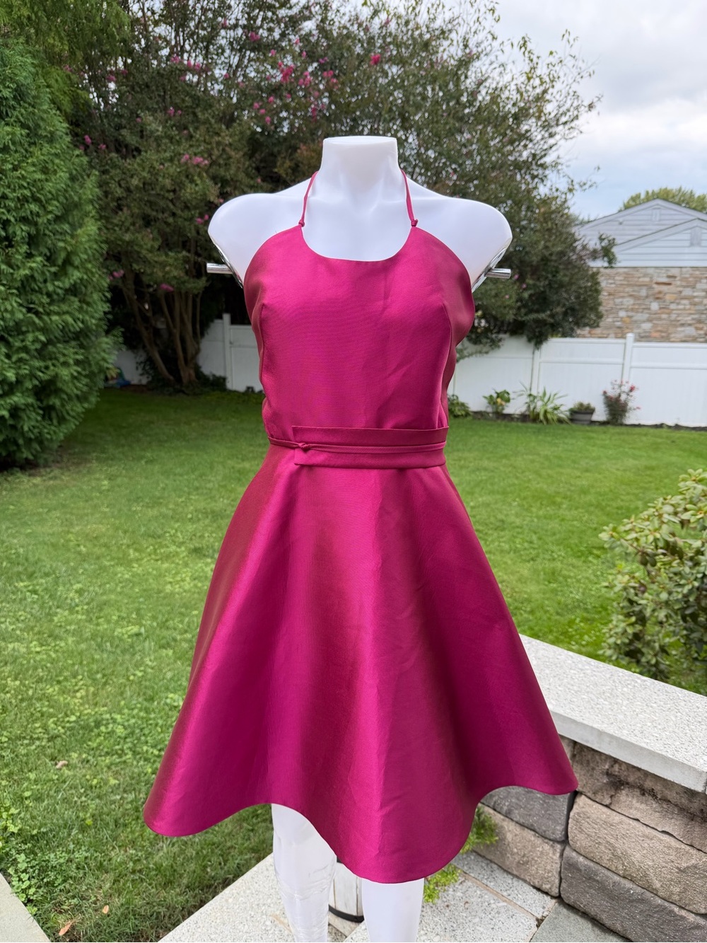 Fuchsia Halter Satin Fit-and-Flare Dress
